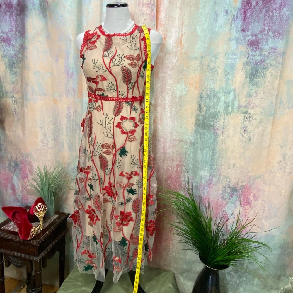 📌Simgent Mesh Dress Embroidery Flower Elegant Festive Lace Dress - Picture 6 of 16